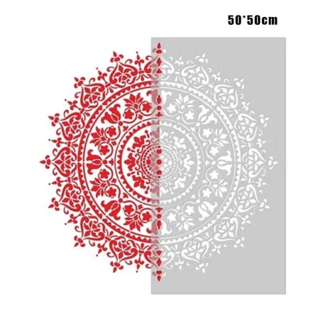 Mandala Hjelpemaling Stor Gjenbrukbar Stencil For Gulv Vegg Fliser Stoff Møbelmaling Tilbehør 50*50cm