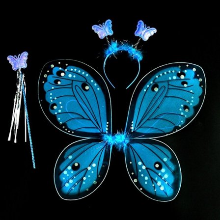 Barnkostymtillbehör Fjärilsvingar set BLÅ 3 ST/SET Blå