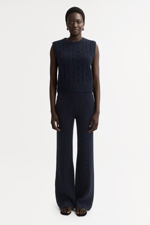 Soft Goat - Cable Knit Singlet - Women cashmere sweater - M - Navy