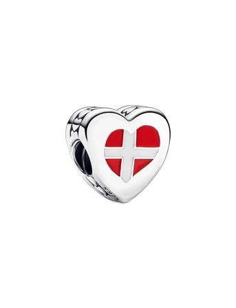 Pandora Denmark Flag Heart Sterling Silver Charm With Red And White Enamel - Silver - ONE SIZE