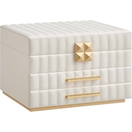 Smykkeskrin med speil og 2 skuffer - Hvit/Gull