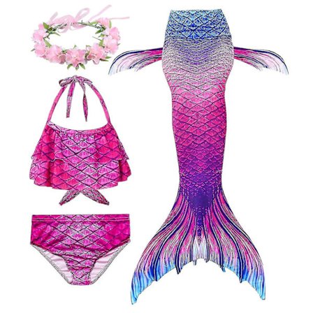 Kids Girls Mermaid Tail Bikini Set Swimwear Swimsuit Swimming Costume Included Garland Headband
