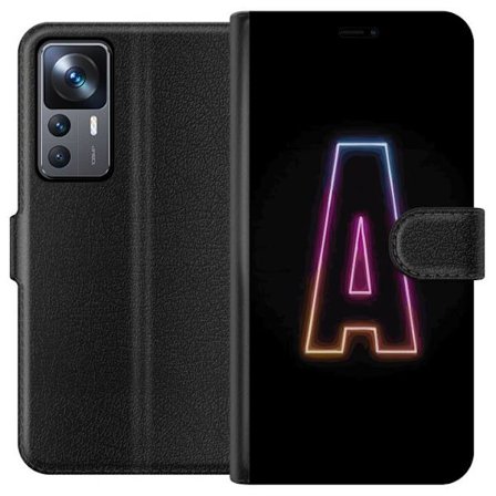 Kompatibel Tegnebogsetui til Xiaomi Xiaomi 12T Minimalistisk neonbogstav A i regnbuefarvet lys mod sort baggrund i moderne typografisk stil