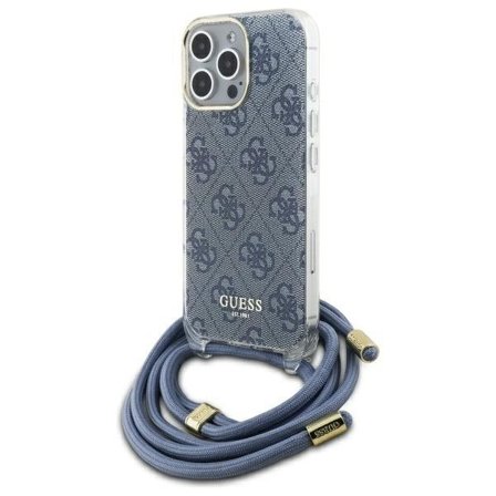 Guess Crossbody Cord 4G Print Fodral med nyckelband för iPhone 16 Pro - Blå