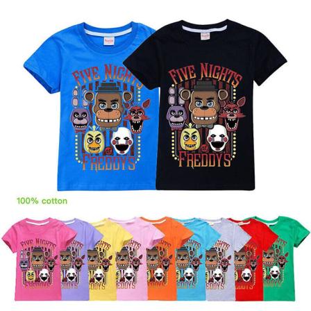 Drenge Piger Kortærmet T-shirt Five Nights At Freddy's Børn Bomuld T-shirt Toppe[HK] Blue 7-8Years