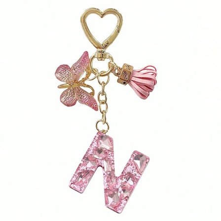 26 bogstaver at vælge imellem, pink skinnende nøglering med bogstav