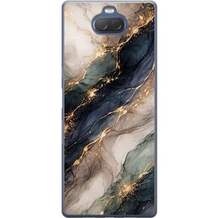 Kompatibelt Mobildeksel til Sony Sony Xperia 10 Plus Luksuriøs abstrakt marmor kunst i svart, hvitt og gull med elegante linjer, eksklusivt design fo