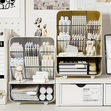 Stor oppbevaringsboks med skuff, multifunksjonell skrivebordsoppbevaring for kontor og tilbehør