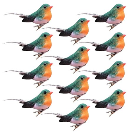 12 stk kunstig rødstrupe fugl juletrepynt