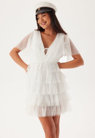 Bubbleroom Occasion Deep V-neck Tulle Dress White 42