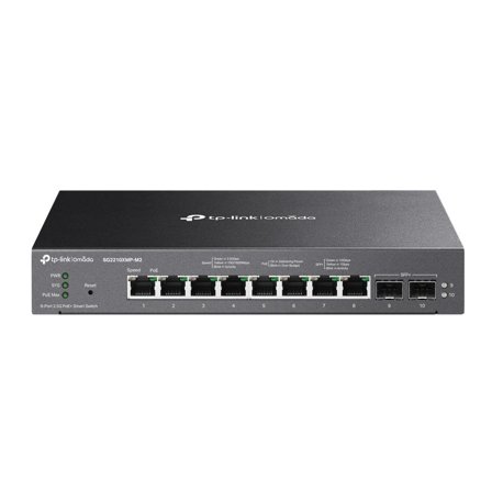 TP-Link Omada 8-Port 2.5GBASE-T and 2-Port 10GE SFP+ Smart Switch with 8-Port PoE+ 8 2.5 Gbps 802.3at/af-compliant PoE+ ports 2 10G SFP+ Slots 160