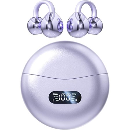 (Violetti) Avoimet korvaklipsit langattomat kuulokkeet Bluetooth 5.4 urheilukuulokkeet langaton latauskotelo ja LED-virranäyttö