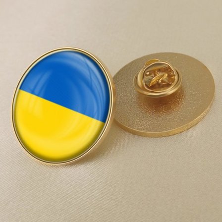 2 Metal Badge Pins med Butterfly Clips Ukraine Flag (Rund)