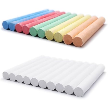 20 Hvite og Fargede Kritt, 5 Farger + Høy Kontrast Hvit - For Skole, Kontor, Studier, Håndverk, Tegning