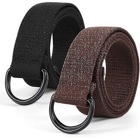 2-pack Canvasbälte för män med dubbel D-ring, slitstarkt och justerbart vardagsbälte 140cm