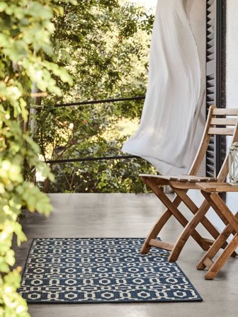 Washable Indoor/Outdoor Rug Zellige Blue/Beige Runner Small Oeko-Tex