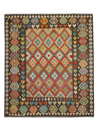 Tejida A Mano Kilim Afghan Old Style Alfombra 258X297 De Lana Marrón/Negro Grande