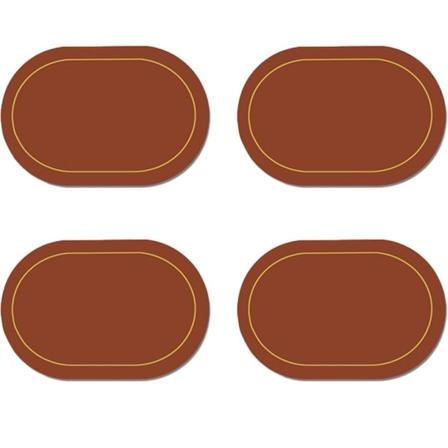 Sett med 4 plassmatter i kunstlær, dobbeltsidig, oval, brun