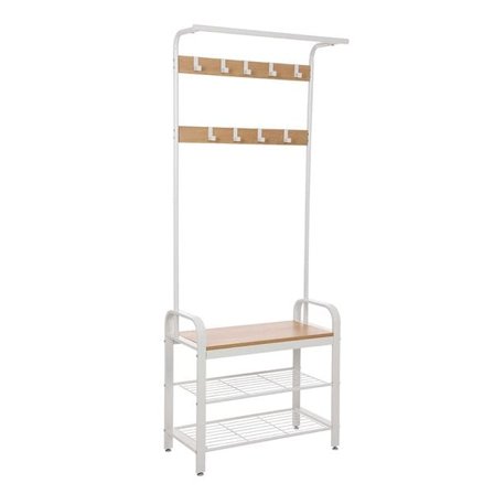 Knagerække med bænk og skostativ - hvid/eg