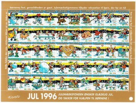 Danmark - Julemærkeark 1996 - Utakket på de vandrette marginer - Ubrugt eller foldet