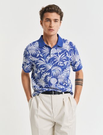GANT Printed Ss Polo - Blue - XXL