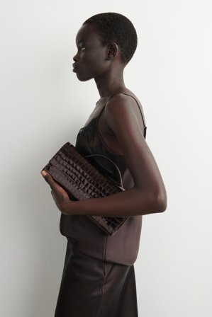 COS Women's Gallery Clutch Bag Croc Effect Leather in Brown