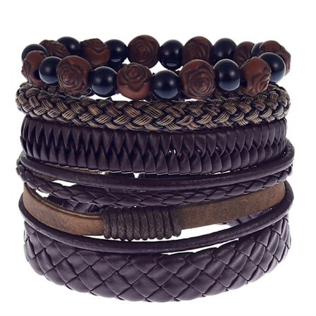 5PCS Lær Armbånd for Menn Kvinner Flettet Tau Mansjett Armbånd