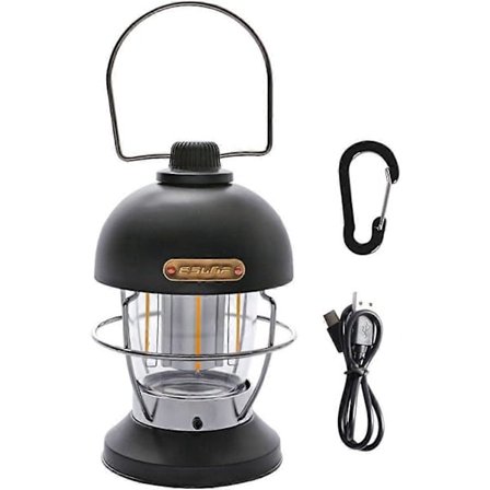 Klassisk vintage LED laddningsbar campinglampa för resor utomhus bur vandring tält dimbar lampa (svart)