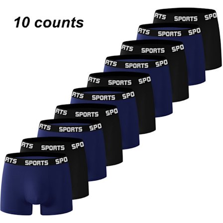 10 par herreundertøj, herreboksershorts, sporty model, åndbare, høj elasticitet, sort + marineblå, størrelse S.