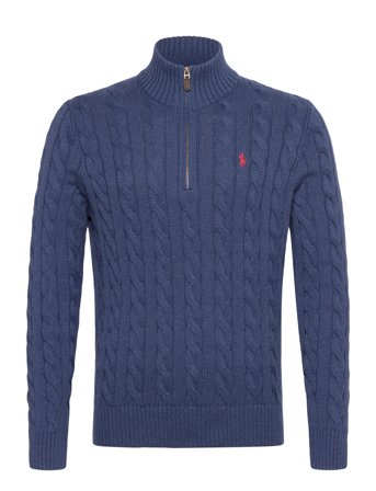 Polo Ralph Lauren Cable-Knit Cotton Quarter-Zip Sweater - Blue - L