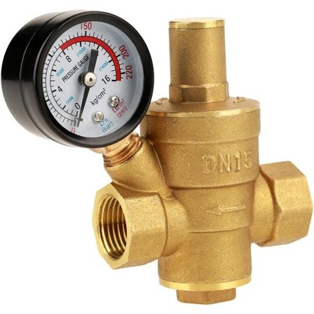 Mässing Vattentrycksreduceringsventil, DN15 Mässing Tryckreduceringsventil Tryckregulator-Justerbar Vattentrycksregulator Med Mätare För Kranvatten