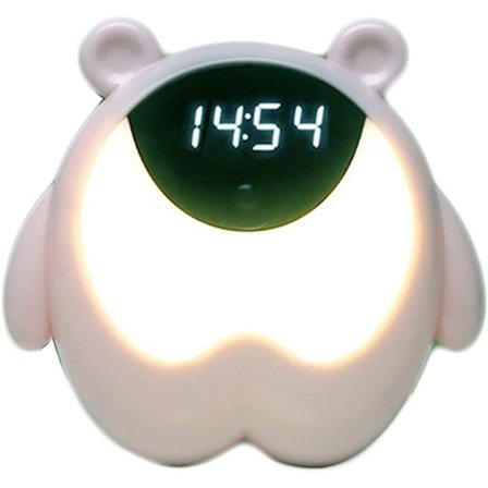 Barnealarmklokke, barnesøvntrener ok å vekke klokke søt klokke for småbarn, barn, studenter, gutter og jenter(hvit)