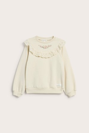 Newbie | Sweatshirt med blondevolanger | Lys beige