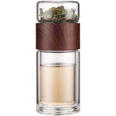 Dobbeltvegget teinfuser i glass, glassbeholder, vannflaske, drikkekopp, reisekrus, teflaske, 300 ml