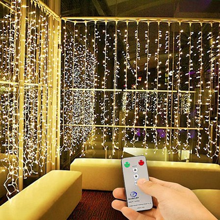 LED Vindusgardin Istapp Lyslenke Med Fjernkontroll & Timer