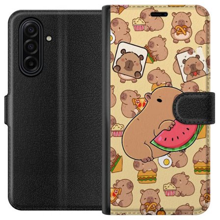 Kompatibelt Plånboksfodral till Samsung Samsung Galaxy A17 5G Söt capybaror njuter av vattenmelon pizza och popcorn i en varm och lekfull design som