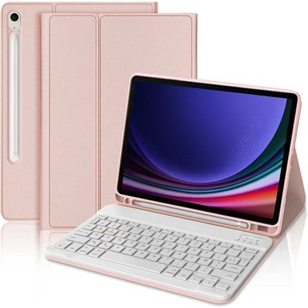 Coque Tastatur - E.F.CONNECTION - til Samsung Galaxy Tab S9 (11 Tommer) PU Læder Rosa - Hvidt Bluetooth Tastatur