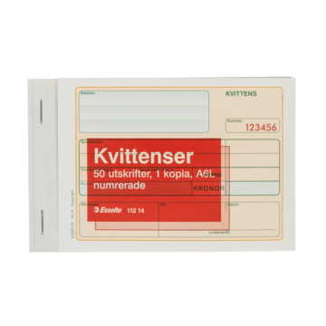 Kvitteringer A6L Esselte nummererte 1x50 ark + kopi