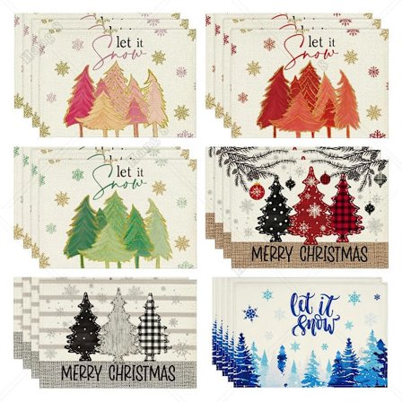 Pink Christmas Tree Let It Snow Snowflake Winter Placemats Set of 4 12x18 Inch Table Mats for Party Kitchen Dining Decoration