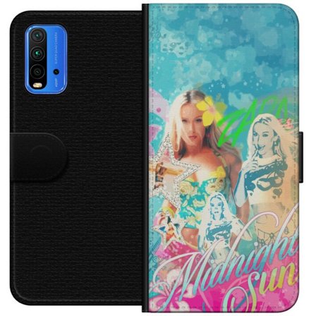 Yhteensopiva Lompakkokotelo Xiaomi Redmi Note 9 4G Seikkailumaailma Steve, Creeper ja eläimillä värikkäässä palikkagrafiikassa