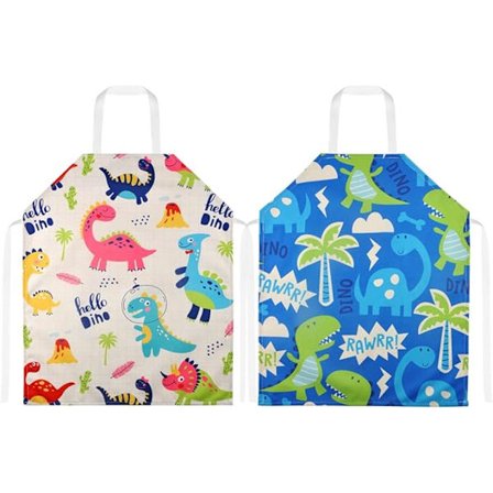 Paket med tecknade linneförkläden för barn, justerbart tvättbart barnförkläde 45x52cm, barnförklädesset för matlagning, bakning, konst och målning