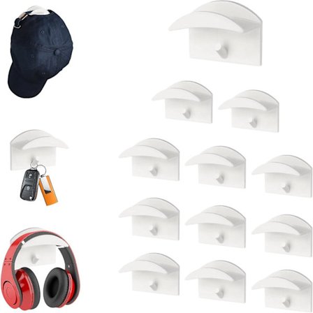 Hvide 12 Stk. Hattehylder, Hattekroge, Selvklæbende Væg-hattekroge, Vægmonteret Kasket Holder Til Forskellige Hatte, Hovedtelefoner, Tørklæder, Nøgler