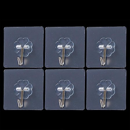 Sömlös krok självhäftande krok stark pasta krok fri stans ingen spår transparent väggkrok klistermärke (6 st)