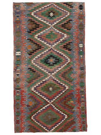 Kelim Vintage Türkei Teppich Handgewebt 184X325 Rot/Grün Türkei