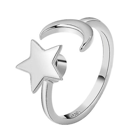 Gull sølvring mot angst Fidget-ring Angst-ring med snurrende stjerne og måne
