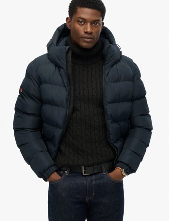 Superdry Hooded Sports Puffer Jacket - Navy - XL
