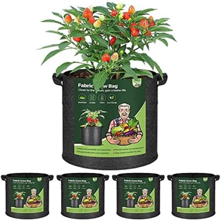 10 liters växtpåsar med handtag 5-pack, tygkrukor Grow B