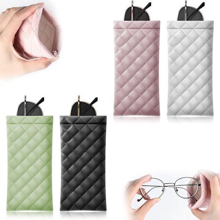 4 Stykker Brilleetui Ternet Mønster - Blødt Solbrilleetui - Brilleetui - Brilletaske