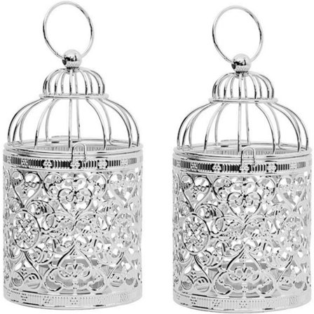 2-pak hængende dekorative lyslygter, metal lysestage til boligindretning, sølv