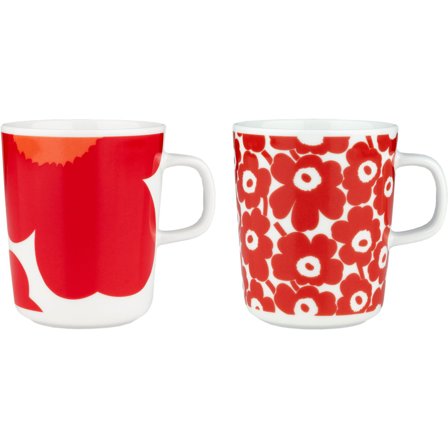 Marimekko Iso Unikko + Pikkuinen Unikko krus 2-pakning, hvit/rød